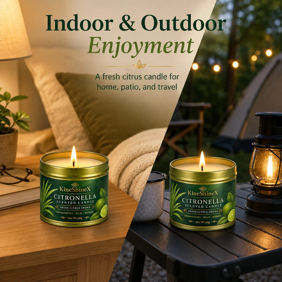 Citronella Scented Candle 60g–Fresh Citrus Aroma, Aromatherapy Relaxation, Up to 15H Burn Time, Clean Soot-Free for Indoor Outdoor