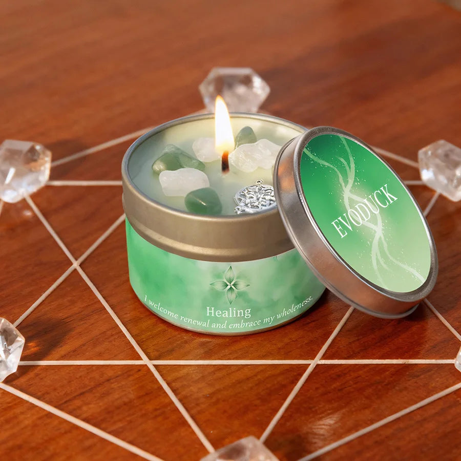 Lavender Chamomile Crystal Scented Candle Peace Calm Aromatherapy Candle Meditation Relaxation Room Decor 3oz Tin