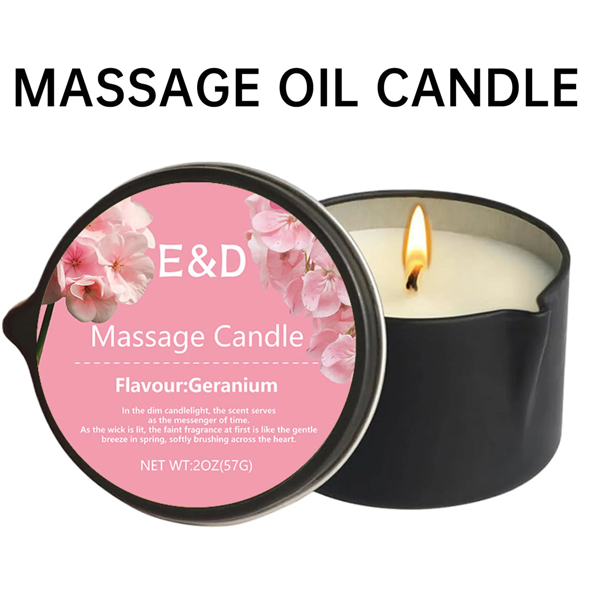 Geranium Massage Oil Candle 2oz, Body Massage Candle Melts Into Warm Body Oil, Moisturizing Aromatherapy Home Spa