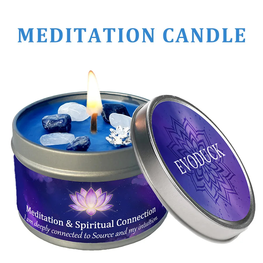 Lavender Chamomile Crystal Scented Candle Peace Calm Aromatherapy Candle Meditation Relaxation Room Decor 3oz Tin