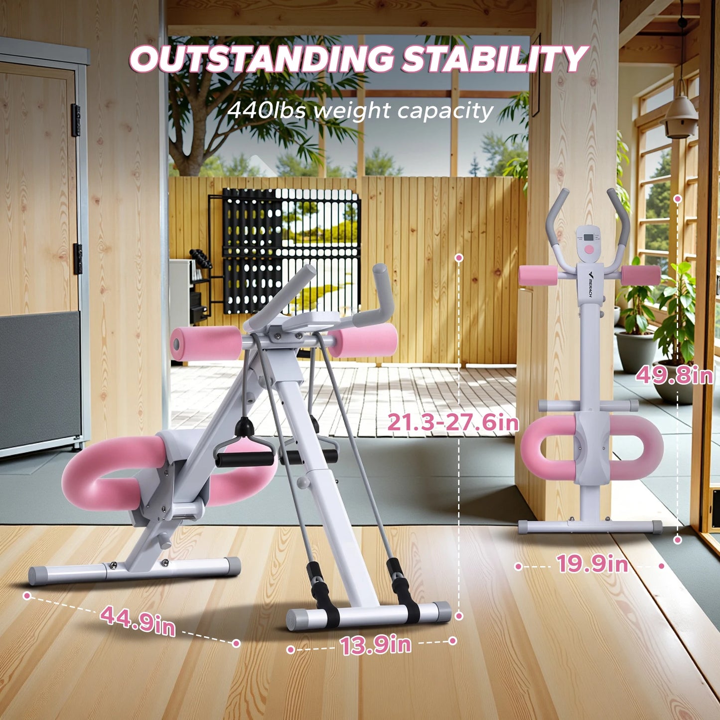 MERACH Ab Machine Adjustable Trainer Workout Foldable Knee Protection Abdominal Exercise Machine Core Ab Exercise System Trainer