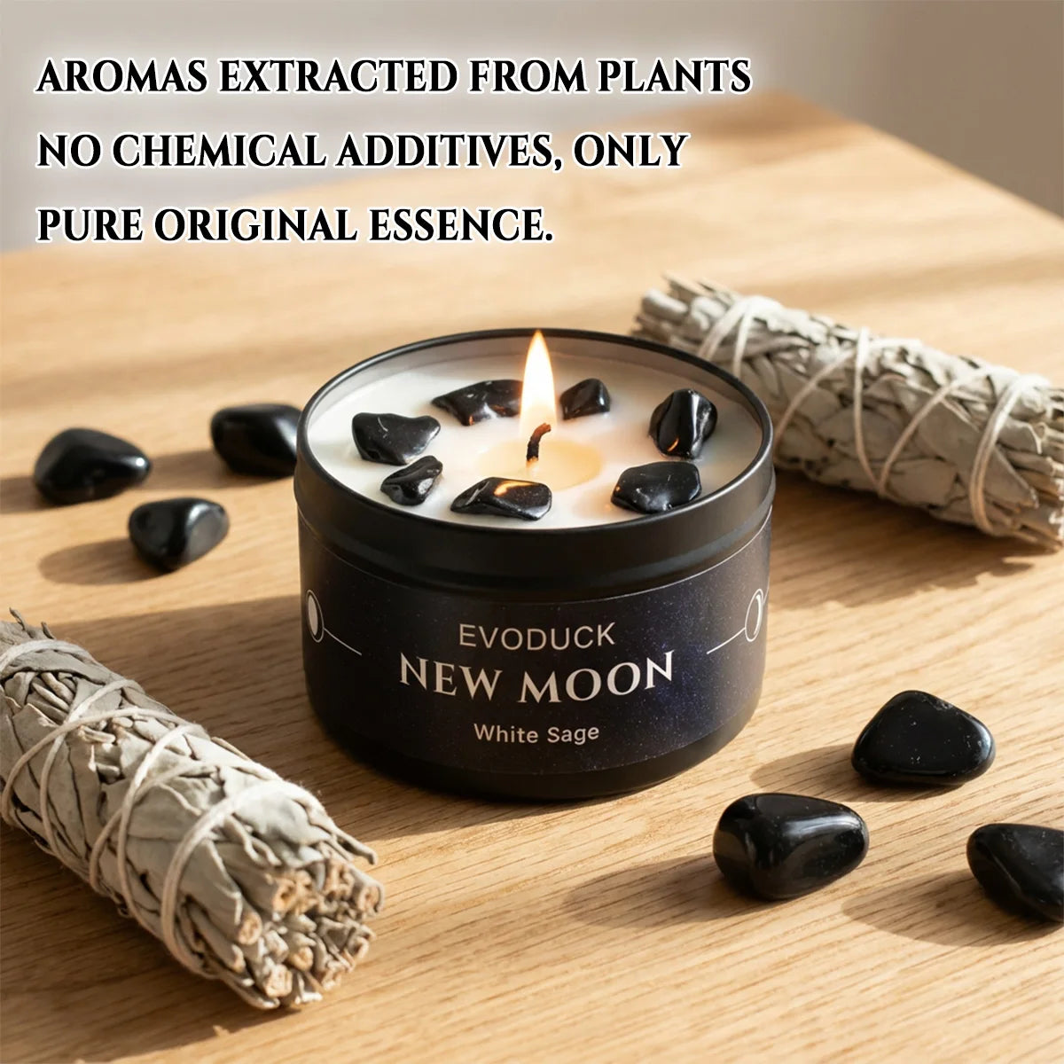 1pc EVODUCK New Moon Scented Candles 3oz Energy Boosting White Sage Scented Candle