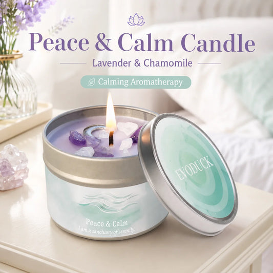 Lavender Chamomile Crystal Scented Candle Peace Calm Aromatherapy Candle Meditation Relaxation Room Decor 3oz Tin