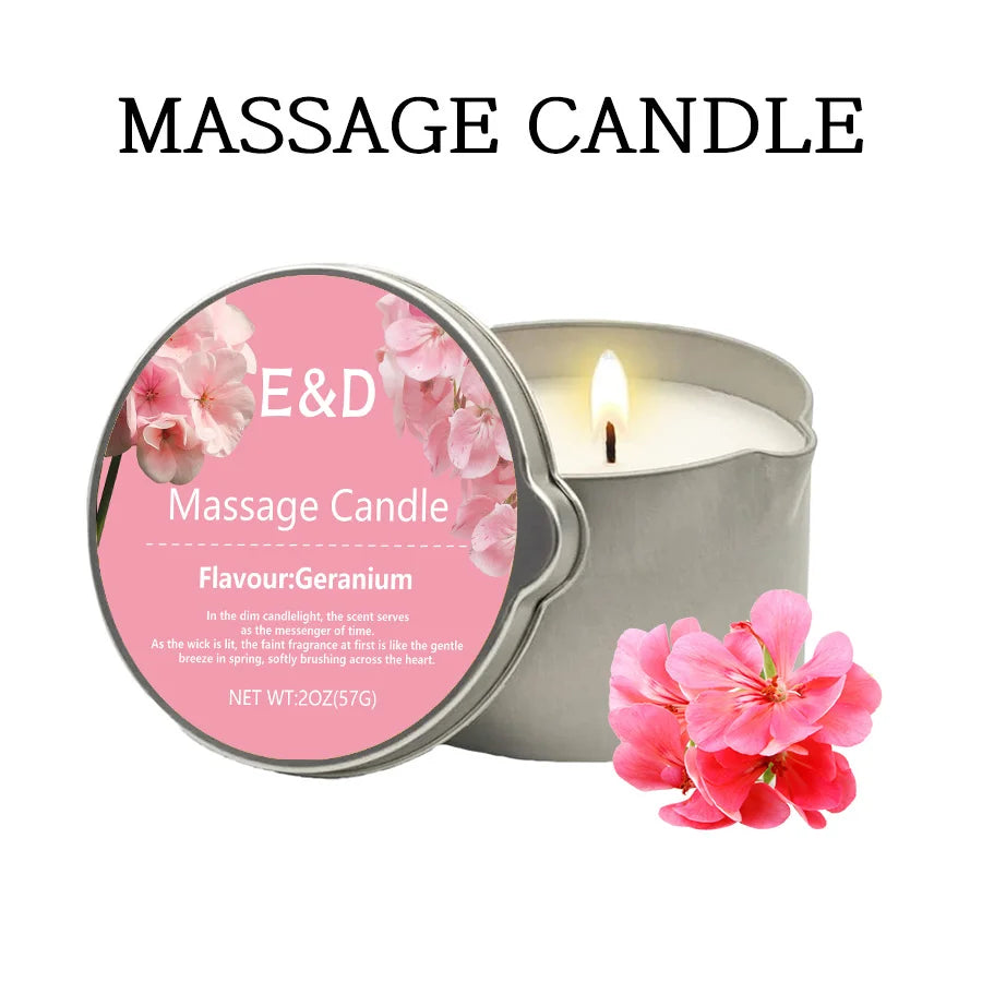Geranium Massage Oil Candle 2oz, Body Massage Candle Melts Into Warm Body Oil, Moisturizing Aromatherapy Home Spa