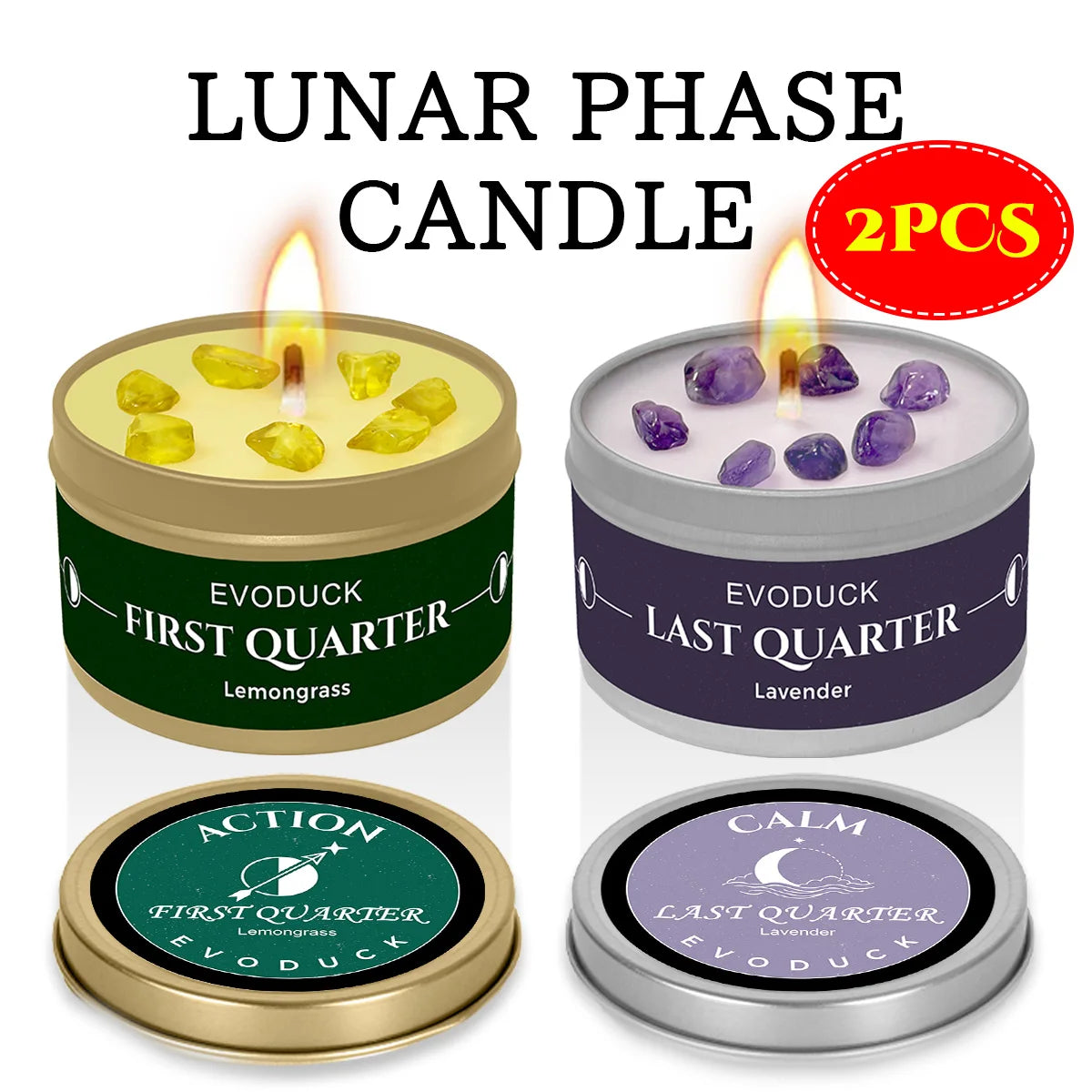 1pc EVODUCK New Moon Scented Candles 3oz Energy Boosting White Sage Scented Candle