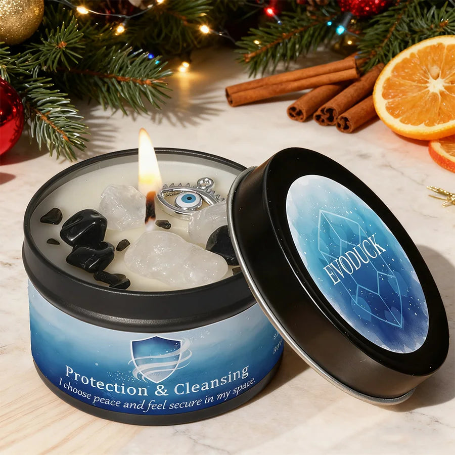 Lavender Chamomile Crystal Scented Candle Peace Calm Aromatherapy Candle Meditation Relaxation Room Decor 3oz Tin