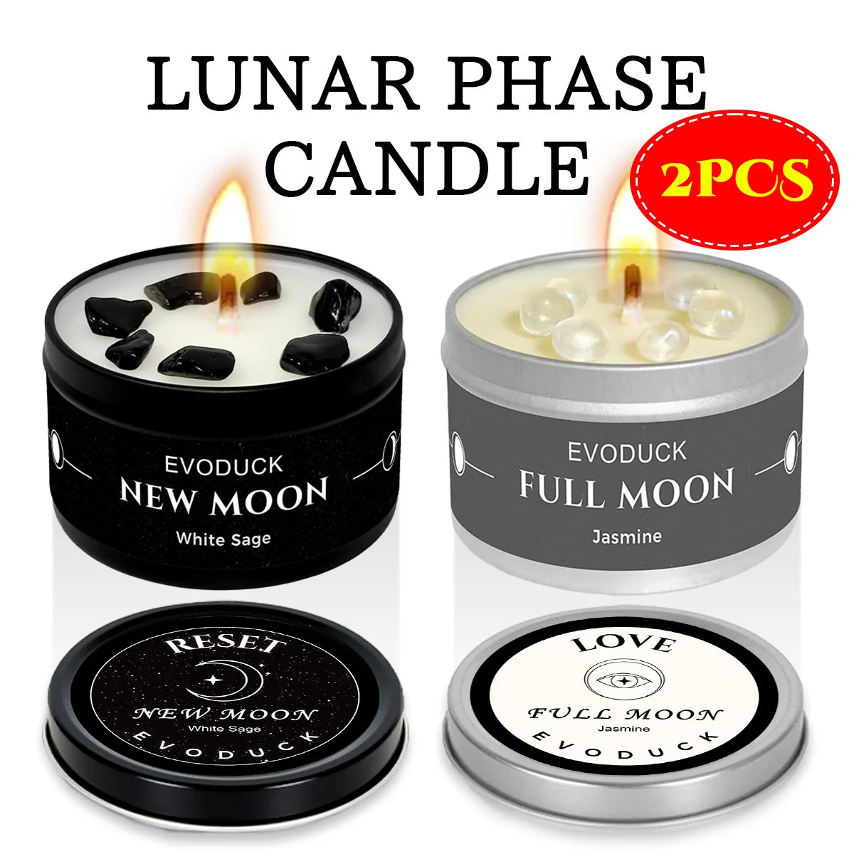 1pc EVODUCK New Moon Scented Candles 3oz Energy Boosting White Sage Scented Candle