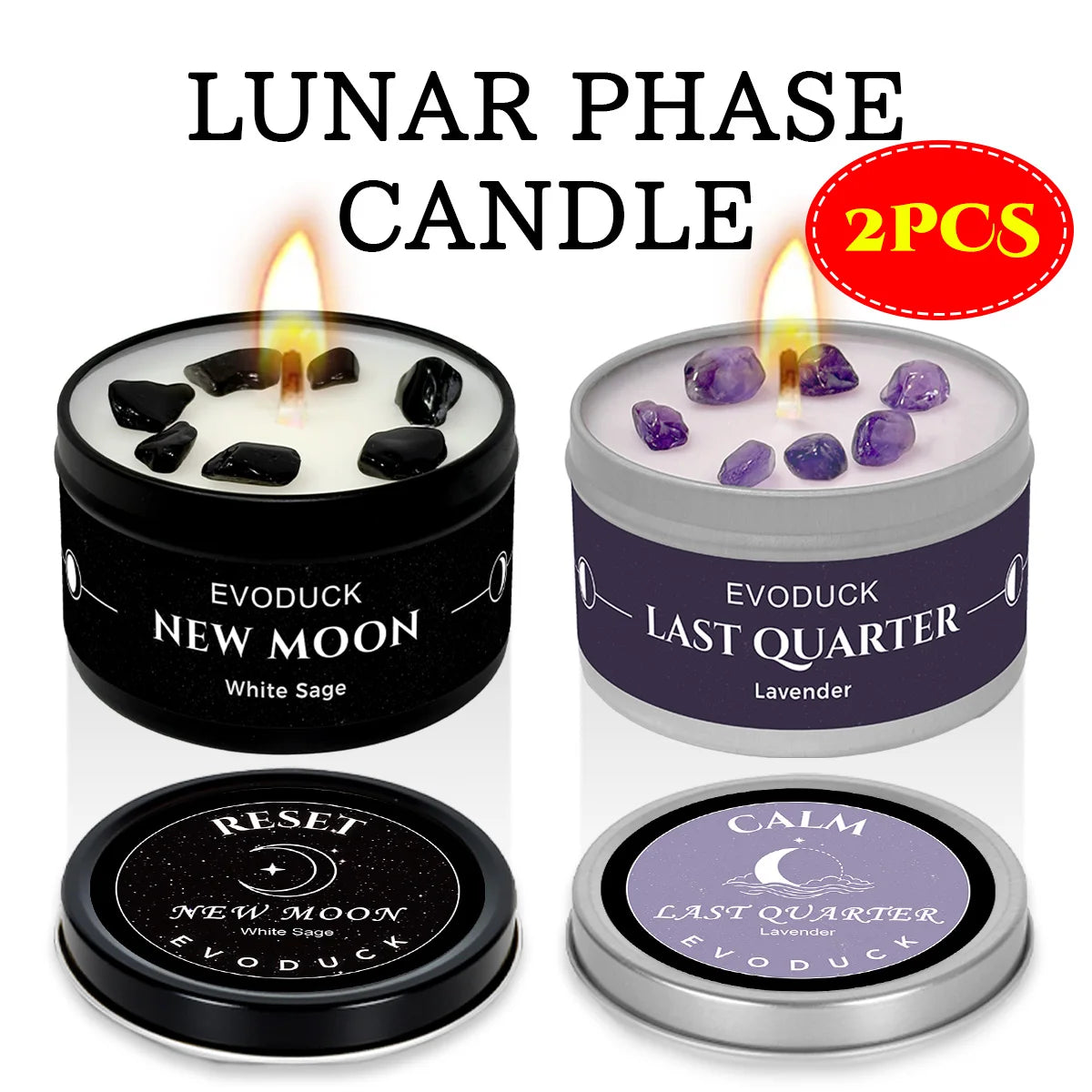 1pc EVODUCK New Moon Scented Candles 3oz Energy Boosting White Sage Scented Candle