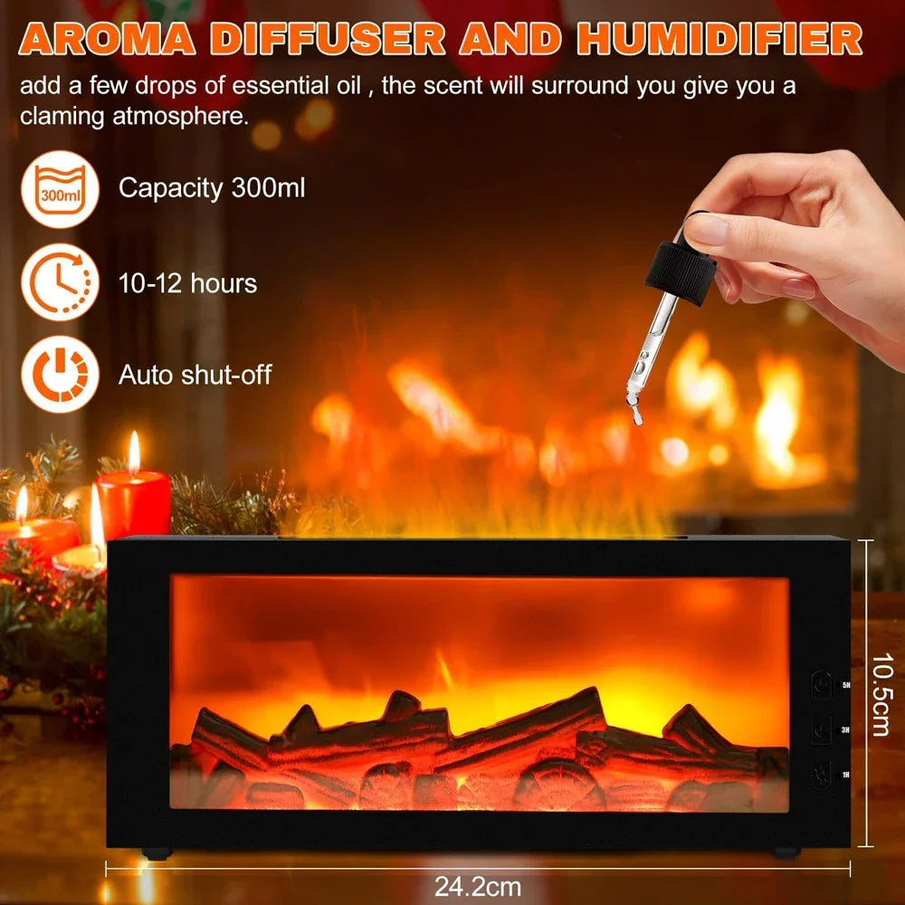 Upgraded 300ml Fireplace Diffuser Essential Oil 7 Colorful Large Flame Fire Humidifier Changing Aroma Diffuser for Aromatherapy