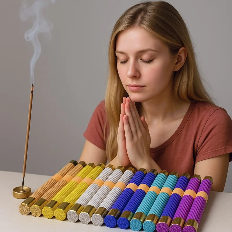 Natural Blessing Ceremony Incense Praying For Health Love Wealth Natural Sandalwood Incense Sticks With Incense Holder 91pcs
