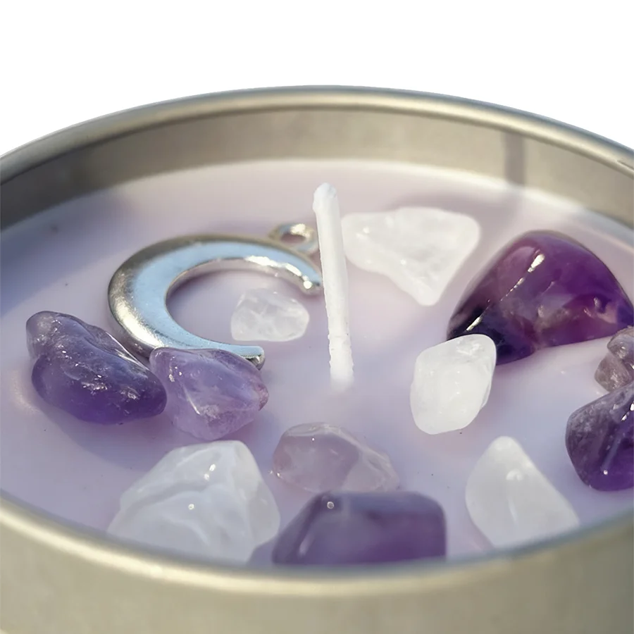 Lavender Chamomile Crystal Scented Candle Peace Calm Aromatherapy Candle Meditation Relaxation Room Decor 3oz Tin