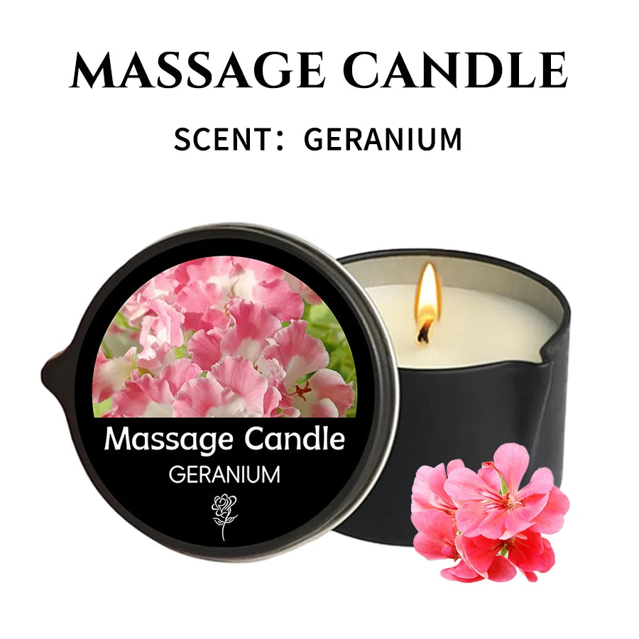 Geranium Massage Oil Candle 2oz, Body Massage Candle Melts Into Warm Body Oil, Moisturizing Aromatherapy Home Spa