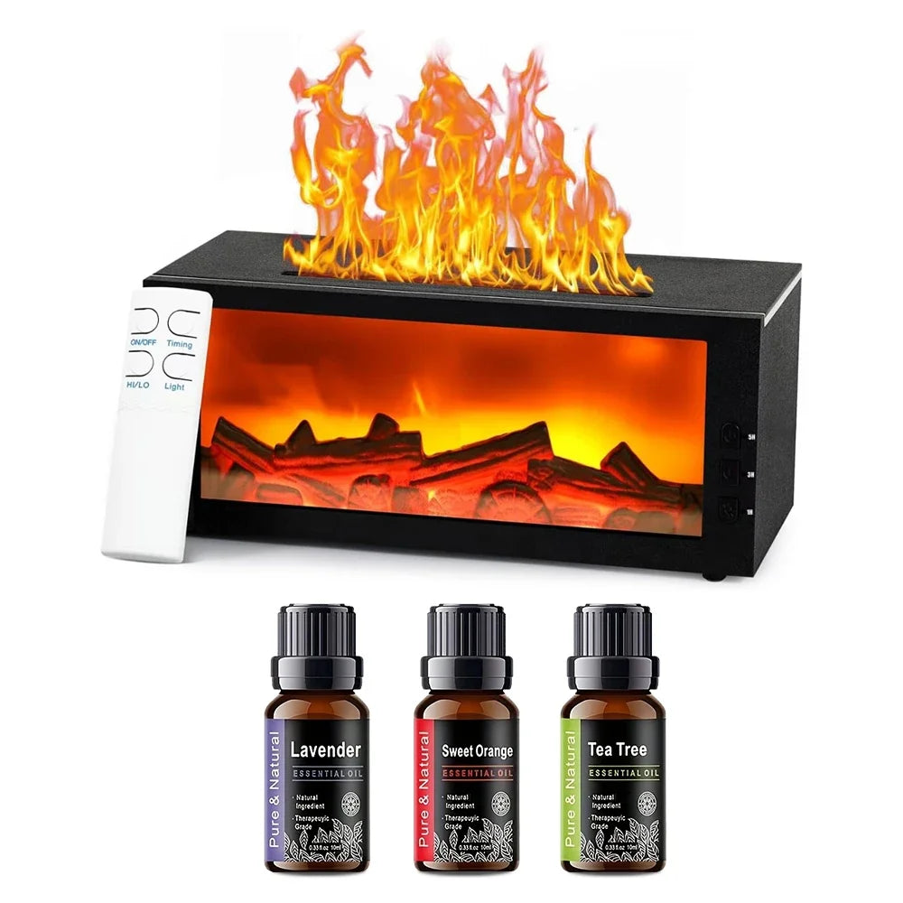 Upgraded 300ml Fireplace Diffuser Essential Oil 7 Colorful Large Flame Fire Humidifier Changing Aroma Diffuser for Aromatherapy