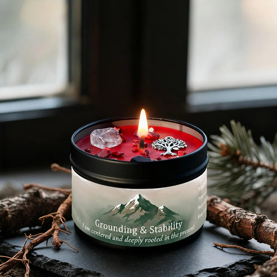 Lavender Chamomile Crystal Scented Candle Peace Calm Aromatherapy Candle Meditation Relaxation Room Decor 3oz Tin