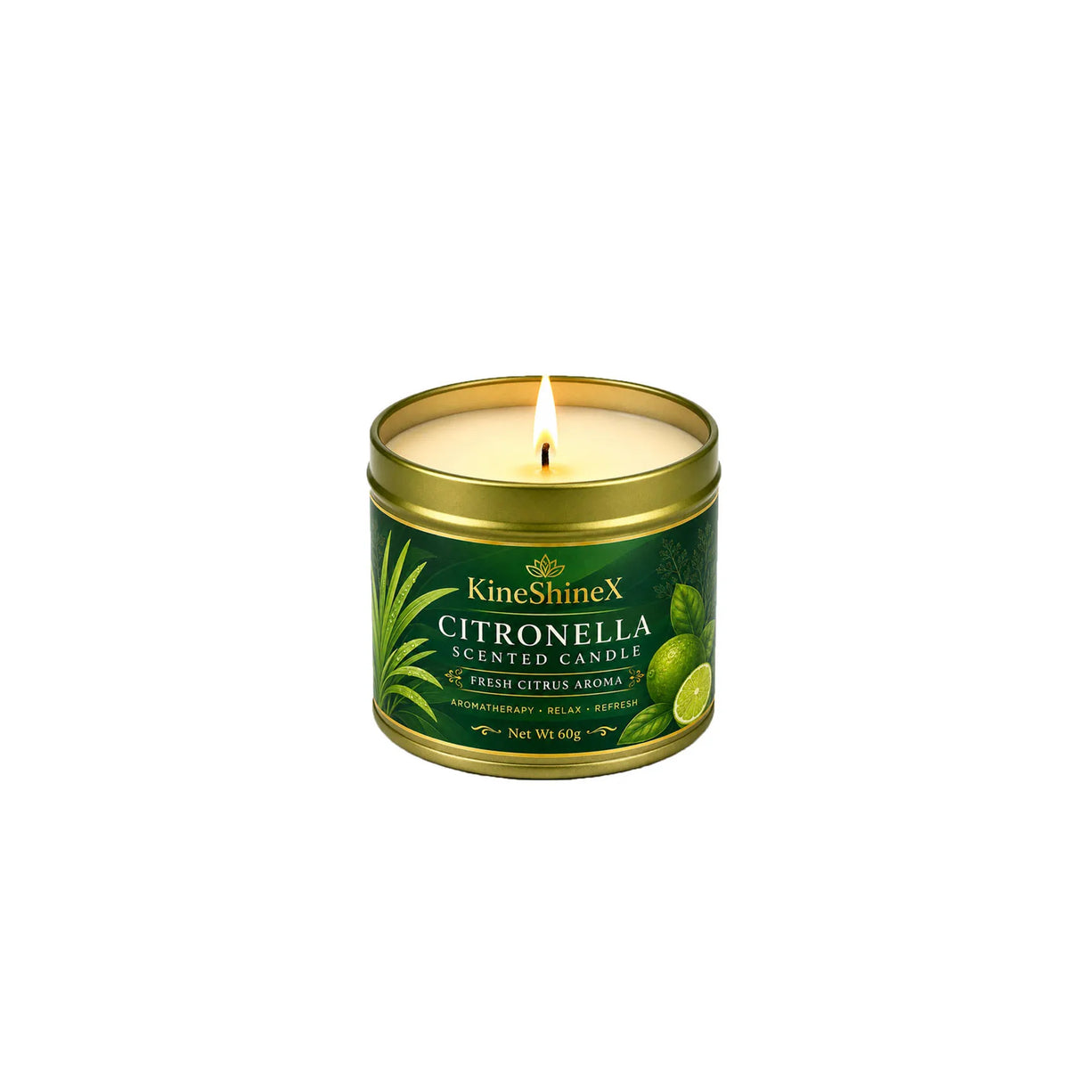 Citronella Scented Candle 60g–Fresh Citrus Aroma, Aromatherapy Relaxation, Up to 15H Burn Time, Clean Soot-Free for Indoor Outdoor