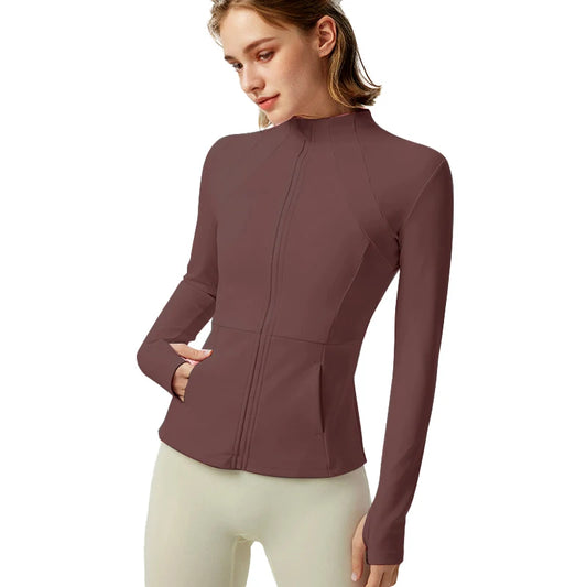 Women's Athletic Yoga Jacket Lightweight Zipper Sports Jacket for Fall/Winter Versatile Women's Outerwear with Pockets and Thumb