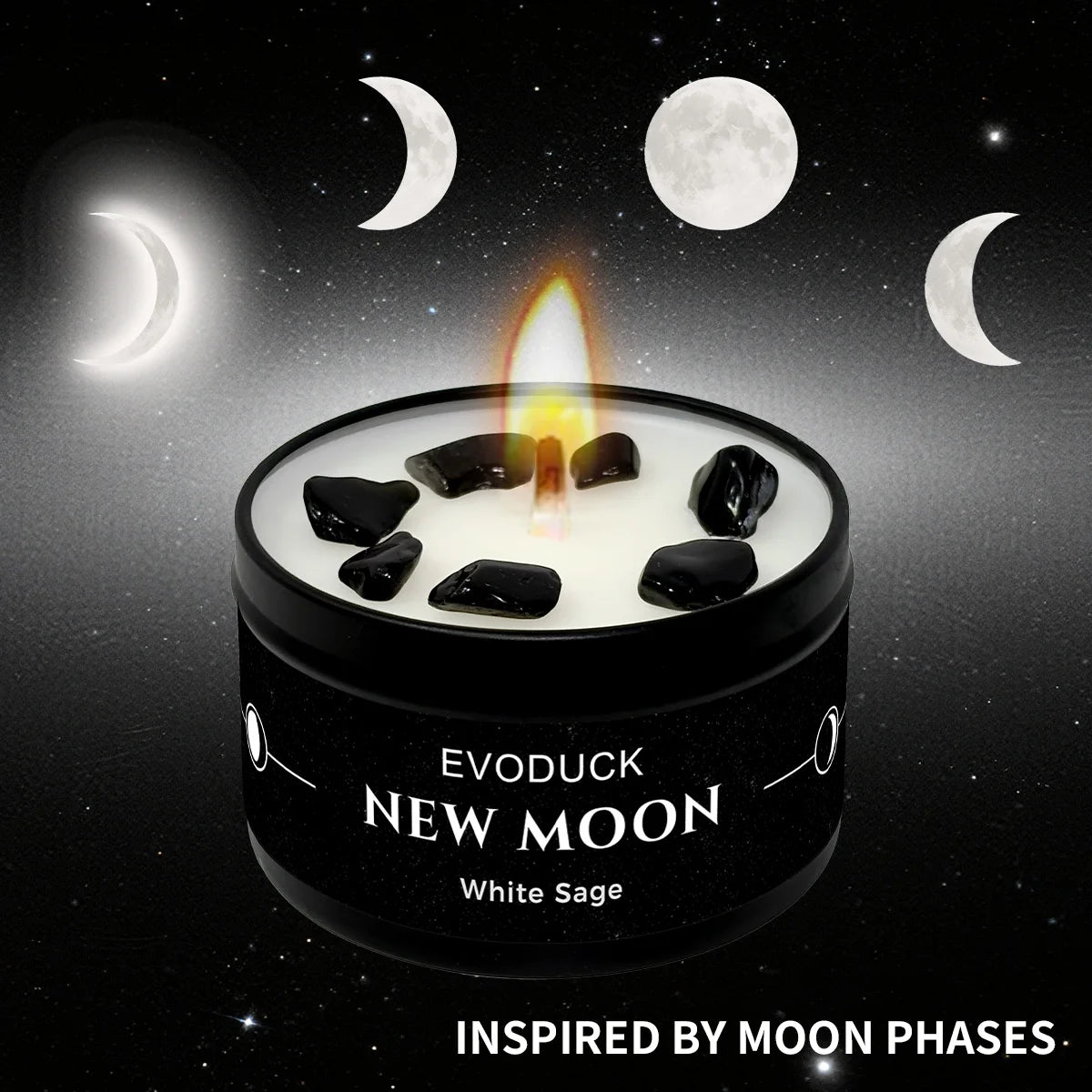 1pc EVODUCK New Moon Scented Candles 3oz Energy Boosting White Sage Scented Candle