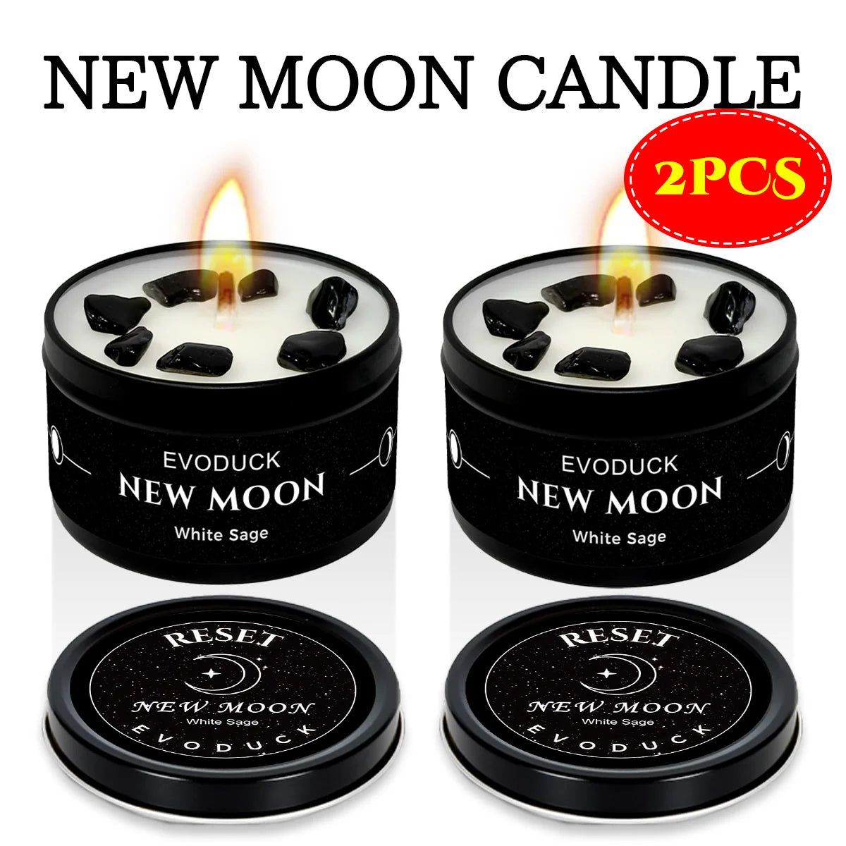 1pc EVODUCK New Moon Scented Candles 3oz Energy Boosting White Sage Scented Candle