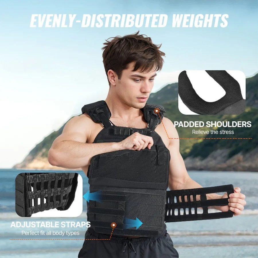 40lb Adjustable Weighted Vest for Men Women Black Fitness Training Jacket for Strength Endurance Running Jogging Walking Workout
