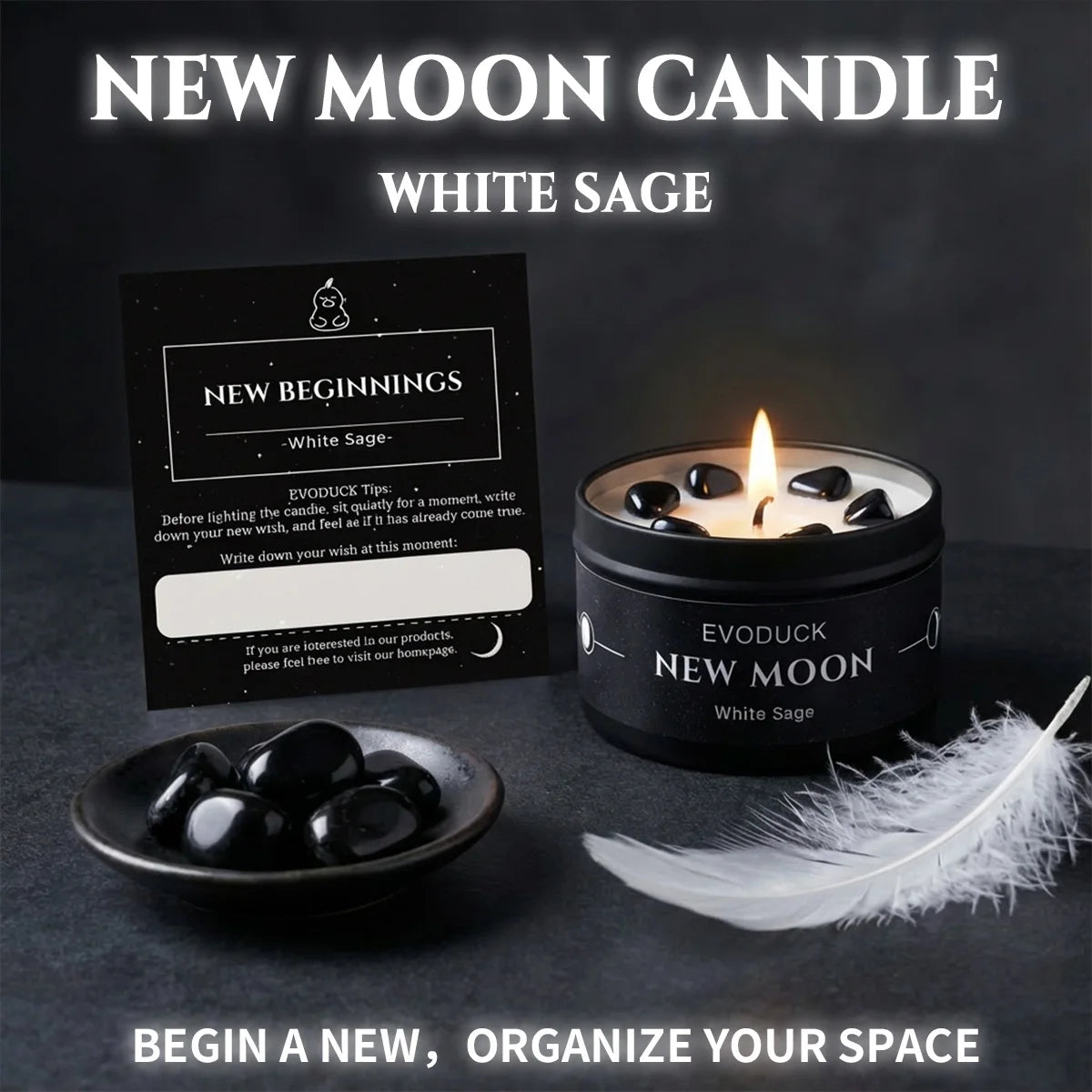 1pc EVODUCK New Moon Scented Candles 3oz Energy Boosting White Sage Scented Candle