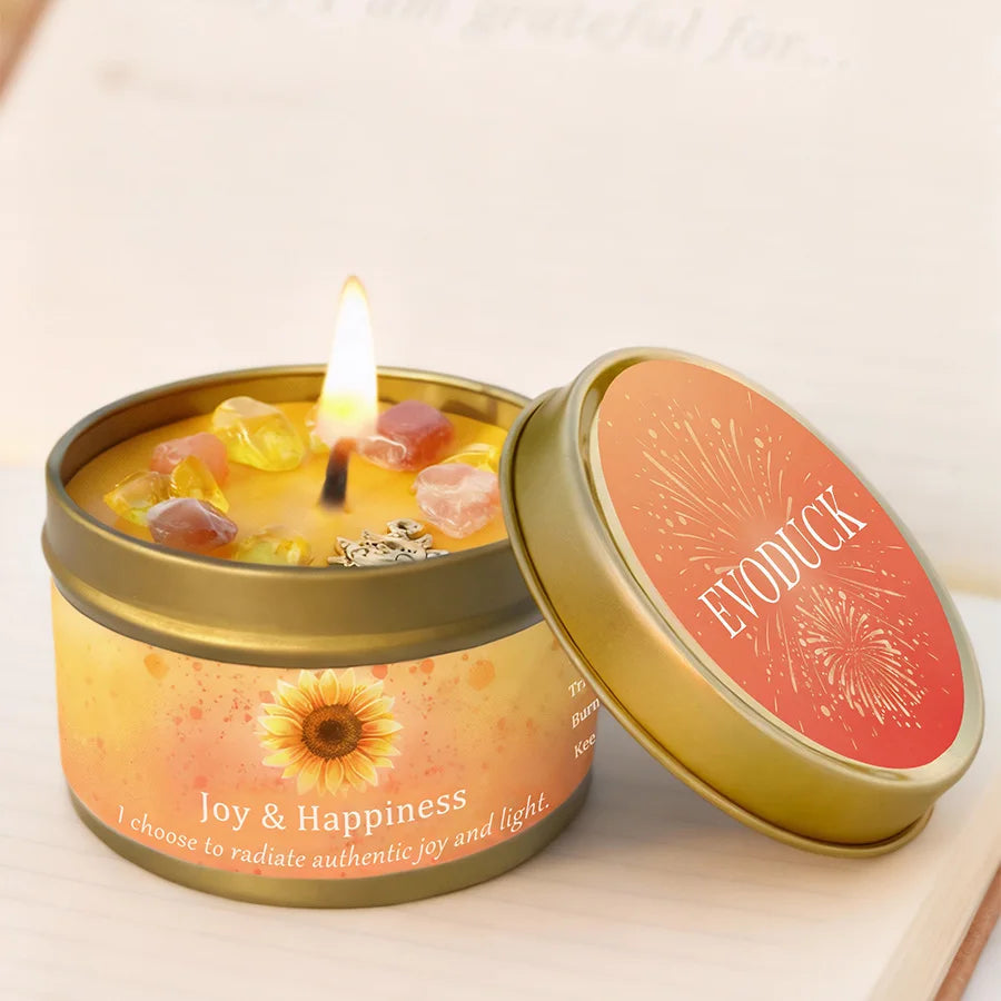 Lavender Chamomile Crystal Scented Candle Peace Calm Aromatherapy Candle Meditation Relaxation Room Decor 3oz Tin