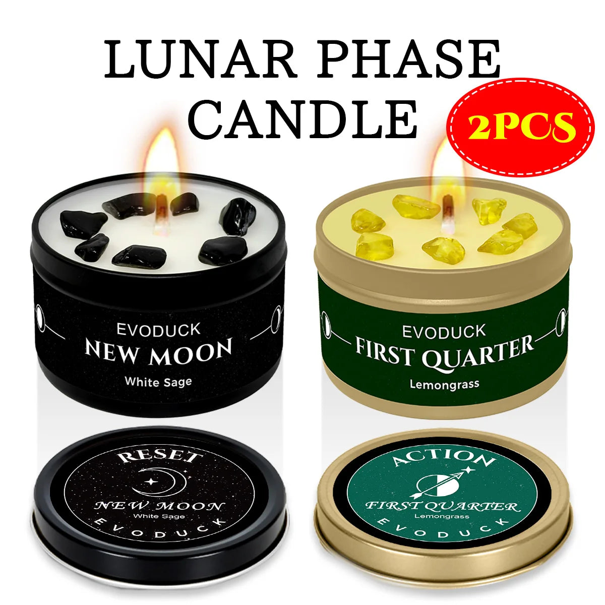1pc EVODUCK New Moon Scented Candles 3oz Energy Boosting White Sage Scented Candle