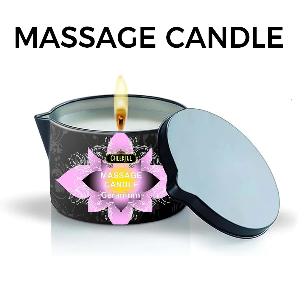 Geranium Massage Oil Candle 2oz, Body Massage Candle Melts Into Warm Body Oil, Moisturizing Aromatherapy Home Spa