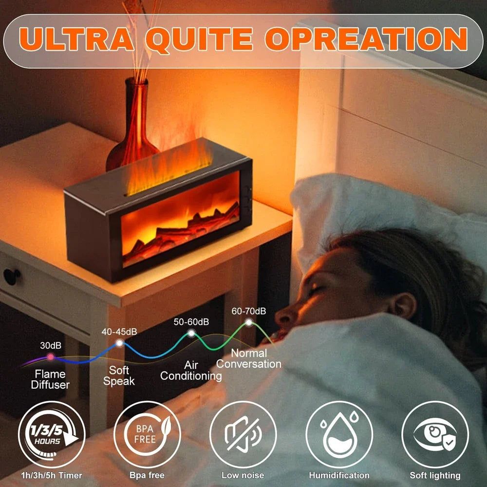 Upgraded 300ml Fireplace Diffuser Essential Oil 7 Colorful Large Flame Fire Humidifier Changing Aroma Diffuser for Aromatherapy