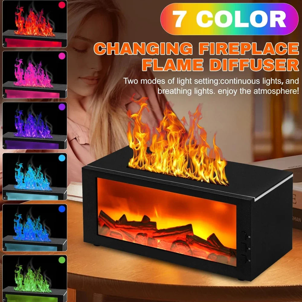 Upgraded 300ml Fireplace Diffuser Essential Oil 7 Colorful Large Flame Fire Humidifier Changing Aroma Diffuser for Aromatherapy